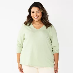 Plus Size Sonoma Goods For Life® Favorite Long Sleeve V-Neck Tee -Sonoma Clothing Store 5705505 Sage Green