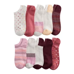 Sonoma Goods For Life® 10 Pack Check Pattern No Show Socks -Sonoma Clothing Store 5744058 Pink Stripes Dots