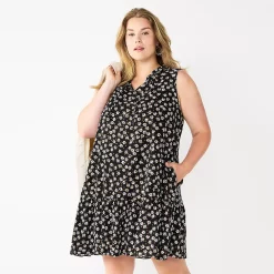 Women's Sonoma Goods For Life® Tiered Sleeveless Dress -Sonoma Clothing Store 5746171 Black Floral