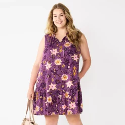 Women's Sonoma Goods For Life® Tiered Sleeveless Dress -Sonoma Clothing Store 5746171 Plum Floral