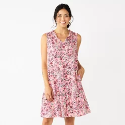 Petite Sonoma Goods For Life® Tiered Sleeveless Dress -Sonoma Clothing Store 5746247 Pink Floral