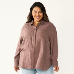 Plus Size Sonoma Goods For Life® Relaxed Button Down Shirt -Sonoma Clothing Store 5761363 Brown