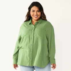 Plus Size Sonoma Goods For Life® Relaxed Button Down Shirt -Sonoma Clothing Store 5761363 Green