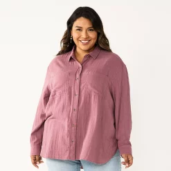 Plus Size Sonoma Goods For Life® Relaxed Button Down Shirt -Sonoma Clothing Store 5761363 Plum