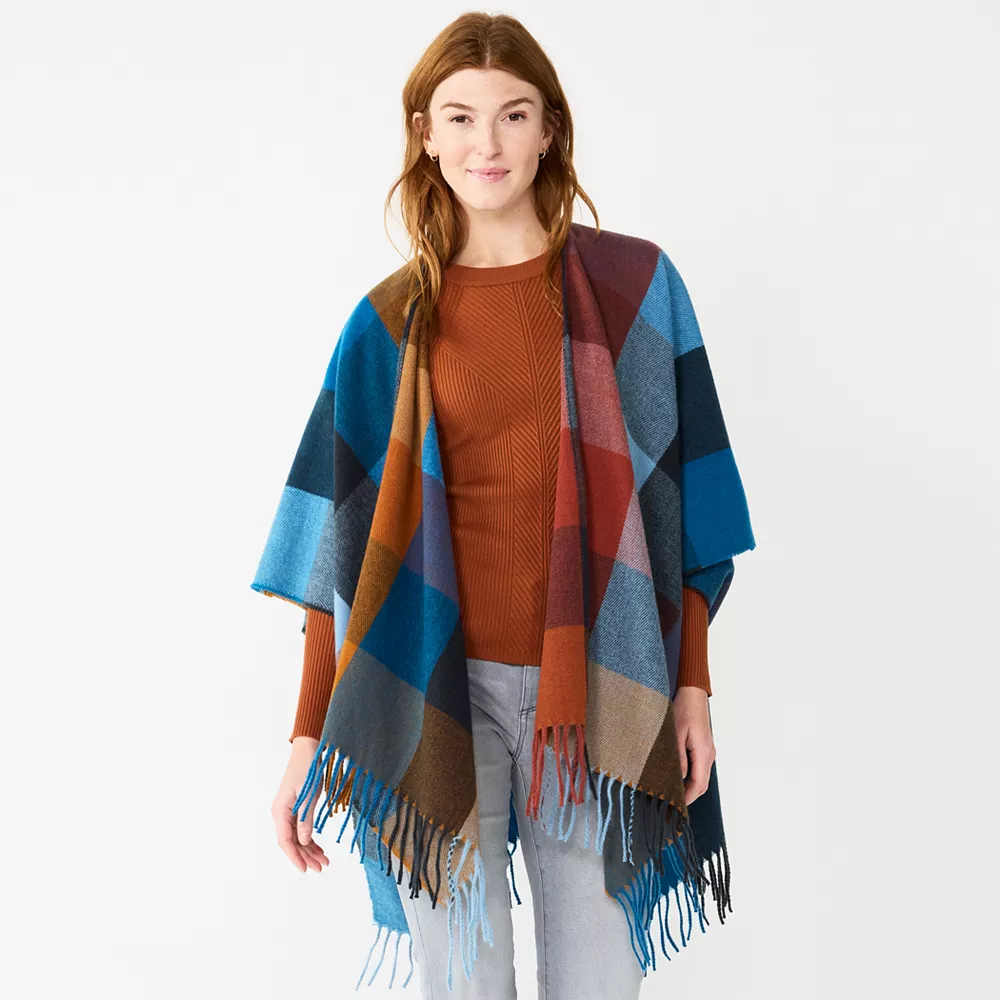 Women's Sonoma Goods For Life® Spokane Plaid Topper With Fringe 3 Women's Sonoma Goods For Life® Spokane Plaid Topper With Fringe