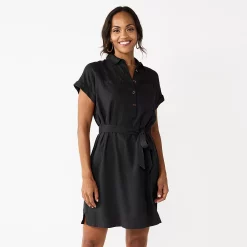 Women's Sonoma Goods For Life® Henley Shirt Dress -Sonoma Clothing Store 5804278 Black