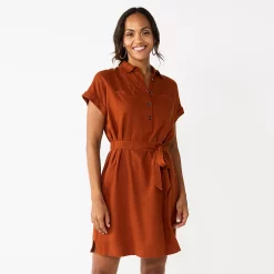 Women's Sonoma Goods For Life® Henley Shirt Dress -Sonoma Clothing Store 5804278 Brown Chili