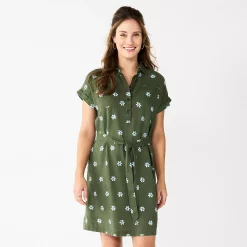 Women's Sonoma Goods For Life® Henley Shirt Dress -Sonoma Clothing Store 5804278 Olive Floral