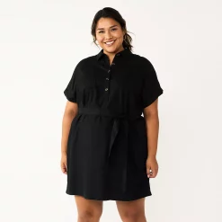 Plus Size Sonoma Goods For Life® Henley Shirt Dress -Sonoma Clothing Store 5805994 Black