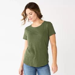 Women's Sonoma Goods For Life® Short Sleeve Curved Hem Crewneck Tee -Sonoma Clothing Store 5815853 Olive