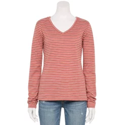 Women's Sonoma Goods For Life® Everyday Adaptive & Easy Dressing V-Neck Long Sleeve Top -Sonoma Clothing Store 5816145 Mauve Stripe