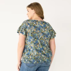 Plus Size Sonoma Goods For Life® Banded Bottom Ruffle Sleeve Top -Sonoma Clothing Store 5819597 ALT