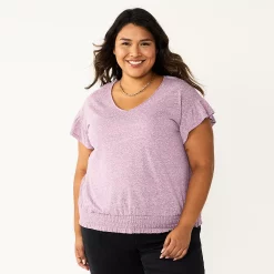 Plus Size Sonoma Goods For Life® Banded Bottom Ruffle Sleeve Top -Sonoma Clothing Store 5819597 Plum