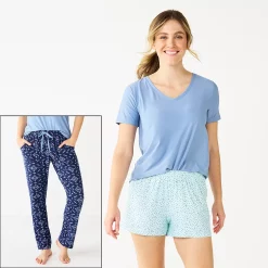 Women's Sonoma Goods For Life® 3-piece Pajama Top, Pajama Shorts & Pajama Pants Sleep Set -Sonoma Clothing Store 5879060 Navy Triangle Geo