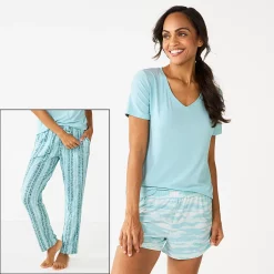 Women's Sonoma Goods For Life® 3-piece Pajama Top, Pajama Shorts & Pajama Pants Sleep Set -Sonoma Clothing Store 5879060 Turquoise Dye Stripe