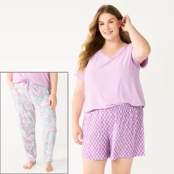 Plus Size Sonoma Goods For Life® 3-piece Pajama Top, Pajama Shorts & Pajama Pants Sleep Set -Sonoma Clothing Store 5879135 Purple Ocean Dye