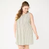 Plus Size Sonoma Goods For Life® Sleeveless Pintuck Tank Dress -Sonoma Clothing Store 5905629 Olive Stripe