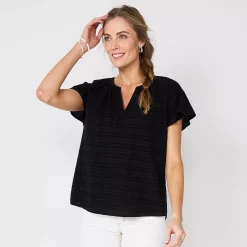 Women's Sonoma Goods For Life® Flutter Sleeve Y Neck Top 22 Women's Sonoma Goods For Life® Flutter Sleeve Y Neck Top -Sonoma Clothing Store 5931514 Black Texture