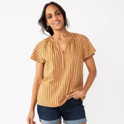 Women's Sonoma Goods For Life® Flutter Sleeve Y Neck Top 19 Women's Sonoma Goods For Life® Flutter Sleeve Y Neck Top -Sonoma Clothing Store 5931514 Gold Stripe