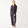 Women's Sonoma Goods For Life® Velour Pajama Shirt & Pajama Pants Sleep Set -Sonoma Clothing Store 6076017 Black Leopard