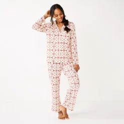 Women's Sonoma Goods For Life® Knit Pajama Shirt & Pajama Pants Sleep Set -Sonoma Clothing Store 6076381 Ivory4 Stitch Geo