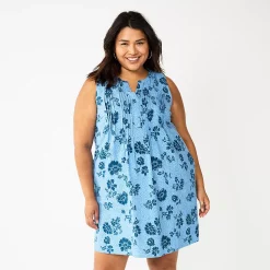 Plus Size Sonoma Goods For Life® Sleeveless Pintuck Tank Dress -Sonoma Clothing Store 6193865 Blue Floral