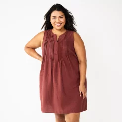 Plus Size Sonoma Goods For Life® Sleeveless Pintuck Tank Dress -Sonoma Clothing Store 6193865 Maroon